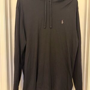 Polo Ralph Lauren Mens Medium Black Hooded Lightweight Shirt Hoodie Pony Logo